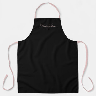 Modern Blush Pink Handwritten Custom Name Black Apron