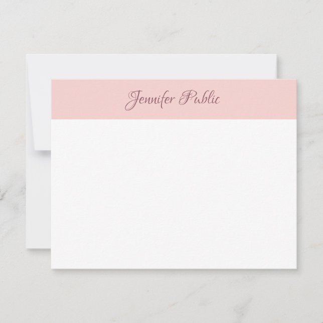 Modern Blush Pink Handwritten Script Name Text Note Card (Front)