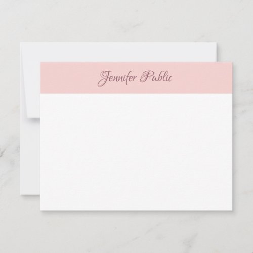 Modern Blush Pink Handwritten Script Name Text Note Card