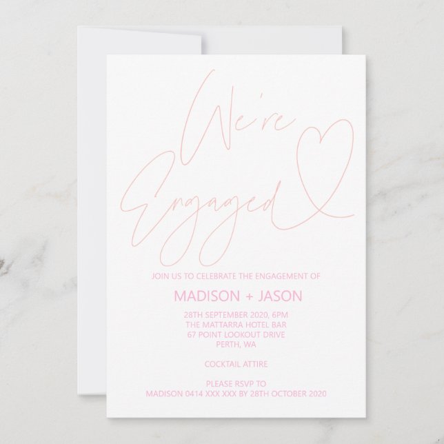 Modern Blush Pink Heart Engagement Party Invites (Front)