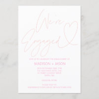 Modern Blush Pink Heart Engagement Party Invites