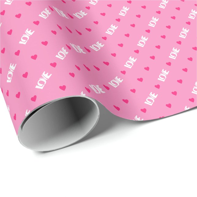 Modern Blush Pink Heart & Love Typography Gift Wrapping Paper (Roll Corner)
