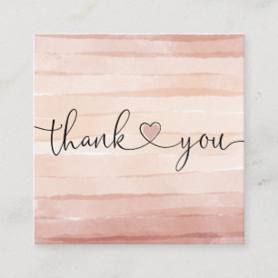 modern blush pink heart thank you for your order square business card