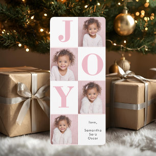 Modern Blush Pink JOY Vertical Photo Christmas
