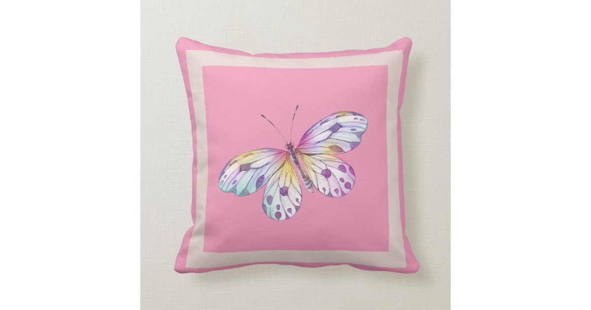 Modern blush pink lavender watercolor butterfly throw pillow