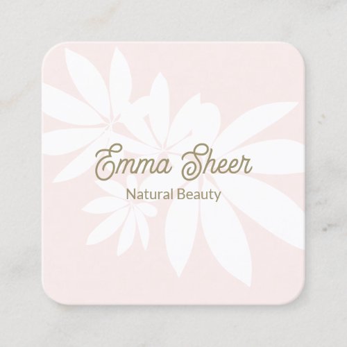 Modern Blush Pink Leaves Branch Gold Script Square Business Card
