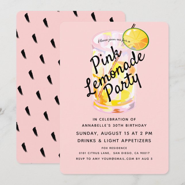 Modern Blush Pink Lemonade Party Invitation (Front/Back)