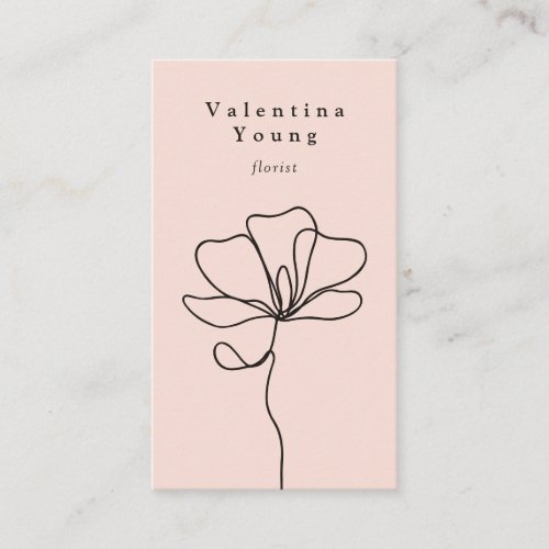 Modern blush pink line art floral drawing elegant business card