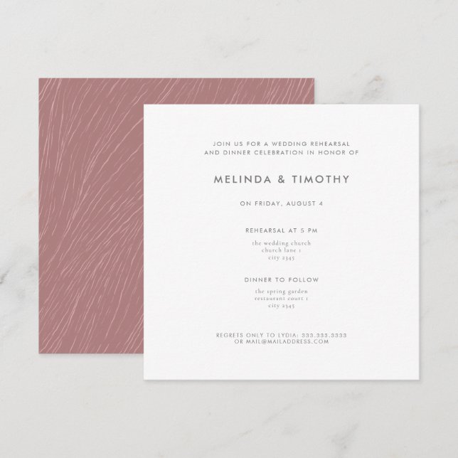 Modern Blush Pink Line Wedding Dinner Rehearsal Invitation (Front/Back)
