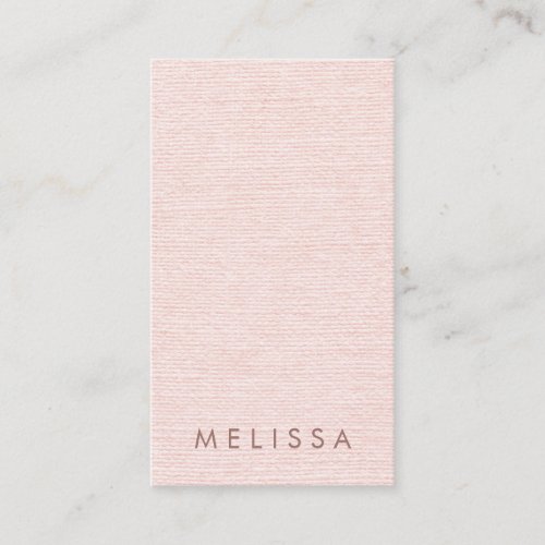 Modern blush pink linen vertical minimalist business card