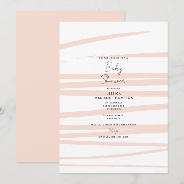 Modern Blush Pink Lines Abstract Art Baby Shower Invitation (Front/Back)