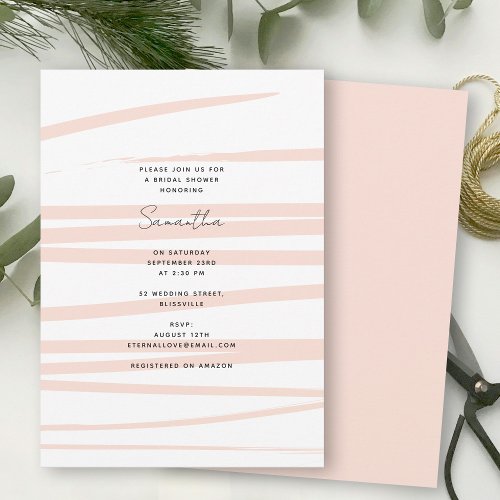 Modern Blush Pink Lines Abstract Art Bridal Shower Invitation