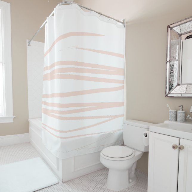 Modern Blush Pink Lines Abstract Art  Shower Curtain (In Situ)