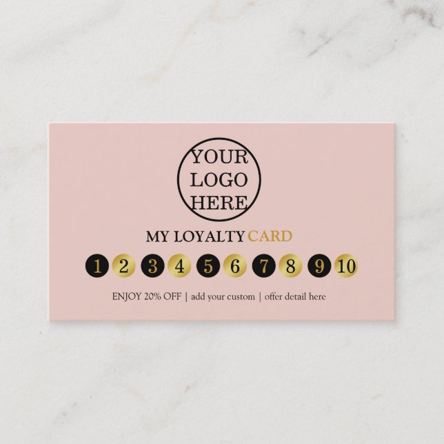 Modern Blush Pink Logo Business Reward Punch Loyalty Card (Front)