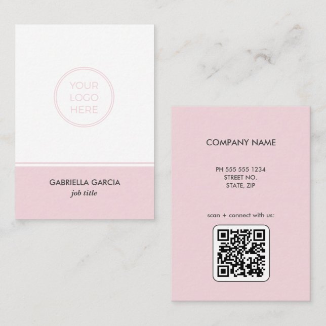 Modern Blush Pink Logo QR Code Business Card (Front/Back)