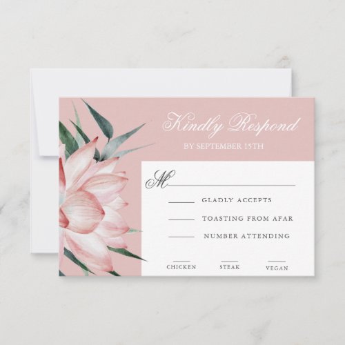 Modern Blush Pink Lotus Flower  Watercolor Wedding RSVP Card