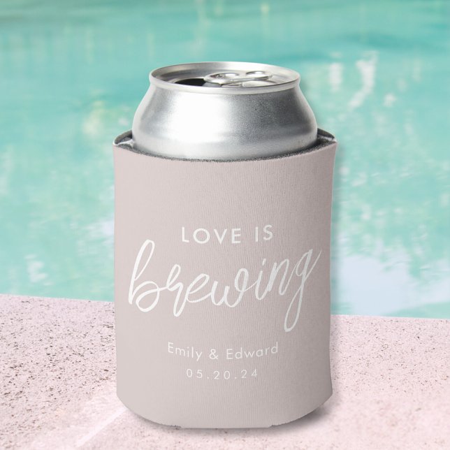 Modern Blush Pink Love is Brewing Wedding Favor Can Cooler (Creator Uploaded)