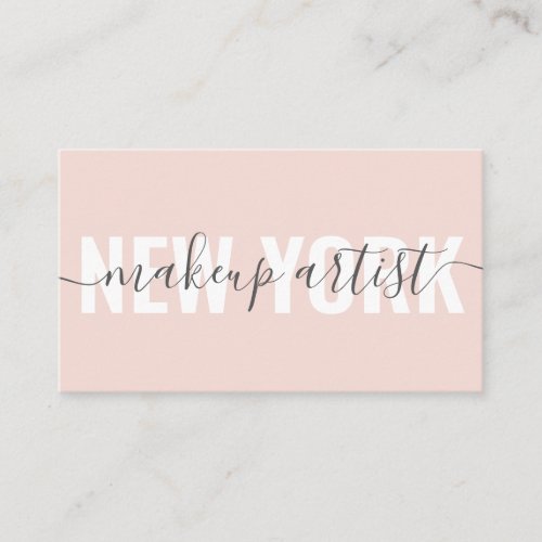 Modern blush pink makeup artist script signature business card