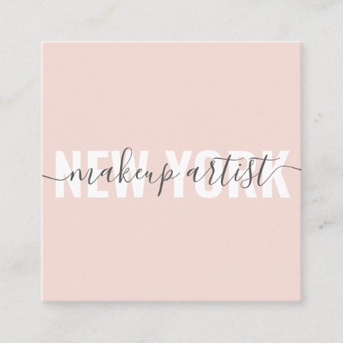 Modern blush pink makeup artist script signature square business card