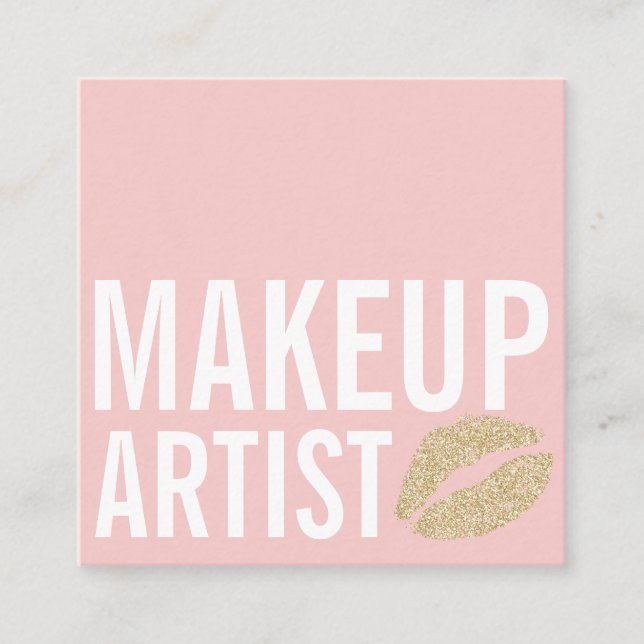 Modern blush pink makeup beauty square business card (Front)