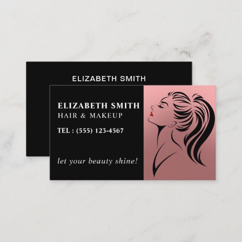 Modern blush pink makeup hair professional business card