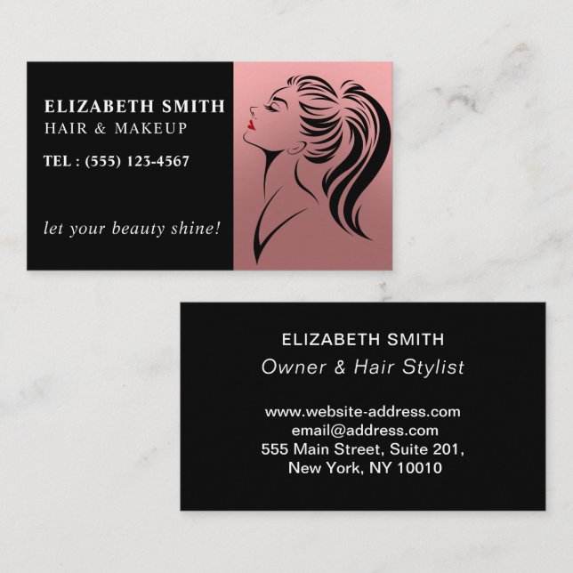 Modern blush pink makeup hair professional business card (Front/Back)