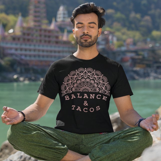 Modern Blush Pink Mandala Balance and Taco Yoga T-Shirt (Creator Uploaded)