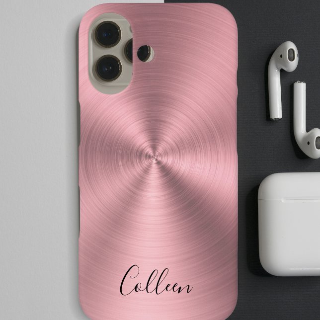 Modern Blush Pink Metal Monogrammed Case-Mate iPhone Case (Creator Uploaded)