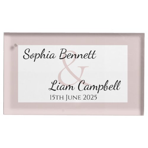 Modern blush pink minamalist name and date   place card holder