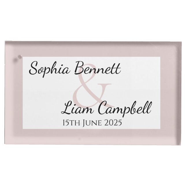 Modern blush pink minamalist name and date   place card holder (Front)