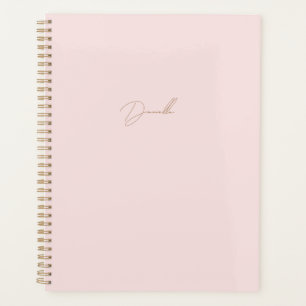 Modern Blush Pink Minimalist Gold Script Name Planner
