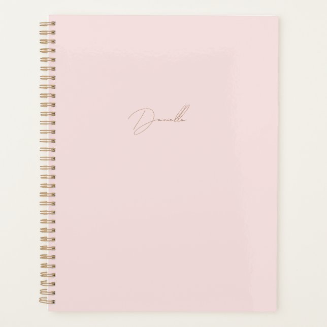 Modern Blush Pink Minimalist | Gold Script Name Planner (Front)