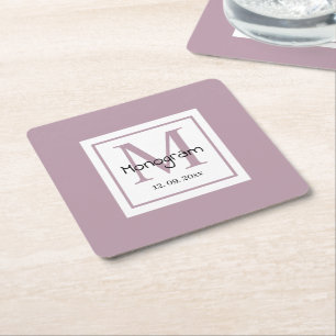 Modern blush pink minimalist handwritten square paper coaster