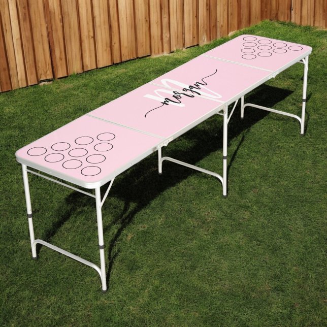 Modern Blush Pink Monogram Beer Pong Table (Creator Uploaded)
