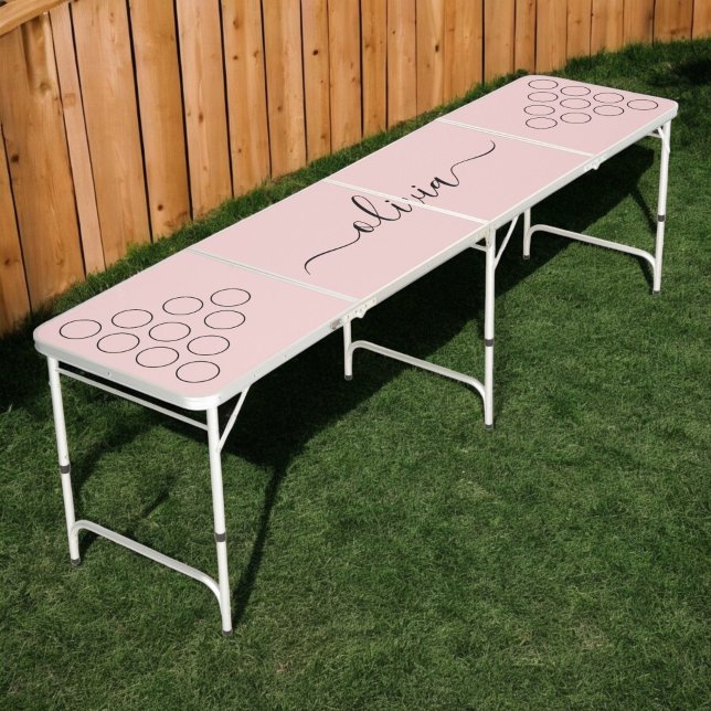 Modern Blush Pink Monogram Beer Pong Table (Creator Uploaded)
