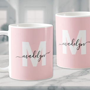 Modern Blush Pink Monogram Coffee Mug