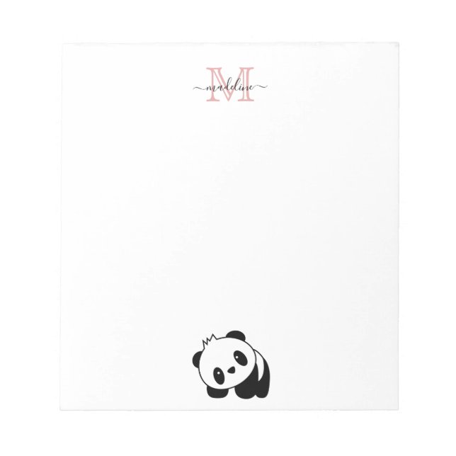 Modern Blush Pink Monogram Cute Panda Notepad (Front)