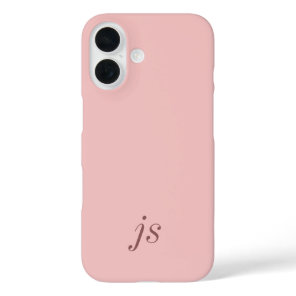 Modern Blush Pink Monogram Name iPhone 16 Case