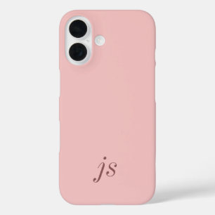 Modern Blush Pink Monogram Name iPhone 16 Case
