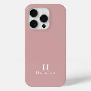 Modern Blush Pink Monogram Name iPhone 15 Pro Case