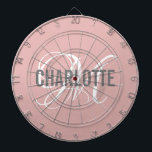 Modern blush pink monogram name dart board<br><div class="desc">Modern blush pink dart board with a gray typography name and white monogram. Personalize with name and initial.</div>
