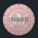 Modern blush pink monogram name dart board<br><div class="desc">Modern blush pink dart board with a gray typography name and white monogram. Personalize with name and initial.</div>