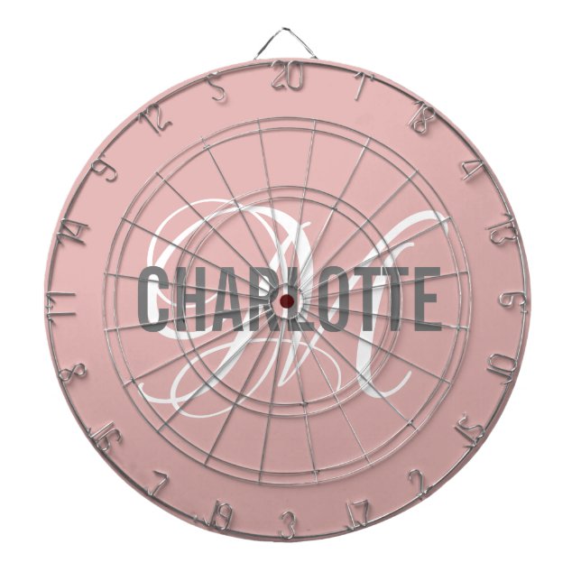 Modern blush pink monogram name dart board (Front)