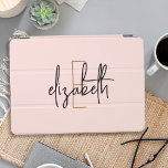 Modern Blush Pink Monogram Name iPad Air Cover<br><div class="desc">Add a unique touch to your work with this sleek and stylish black, blush pink and gold monogrammed iPad cover. This modern and sophisticated design features your own personal name and initial gracefully scripted in black and gold. The blush pink background provides a chic backdrop while the white script adds...</div>