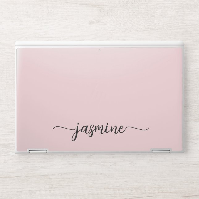 Modern Blush Pink Monogram Name Signature Glam HP Laptop Skin (Front)