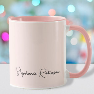 Modern Blush Pink Monogram Name Signature Script Mug