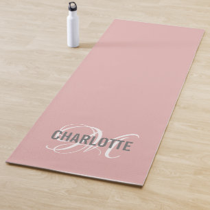 Modern blush pink monogram name yoga mat