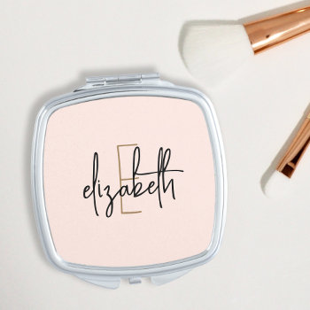 Modern Blush Pink Monogram Personalized Compact Mirror by SweetDreamsCreative at Zazzle