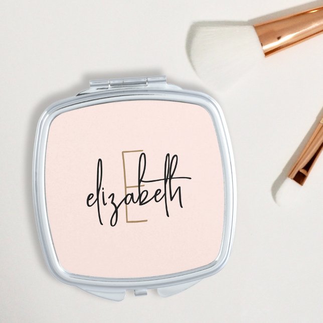 Modern Blush Pink Monogram Personalized Compact Mirror (Creator Uploaded)