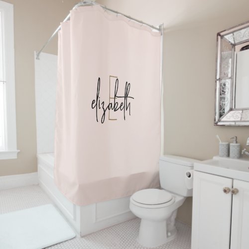 Modern Blush Pink Monogram Personalized Shower Curtain